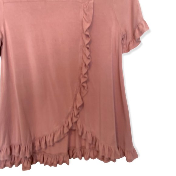 ALTAR'D STATE Dusty Light Pink SUPER SOFT Short Sleeve Ruffle Shirt-Size Small - Picture 6 of 8